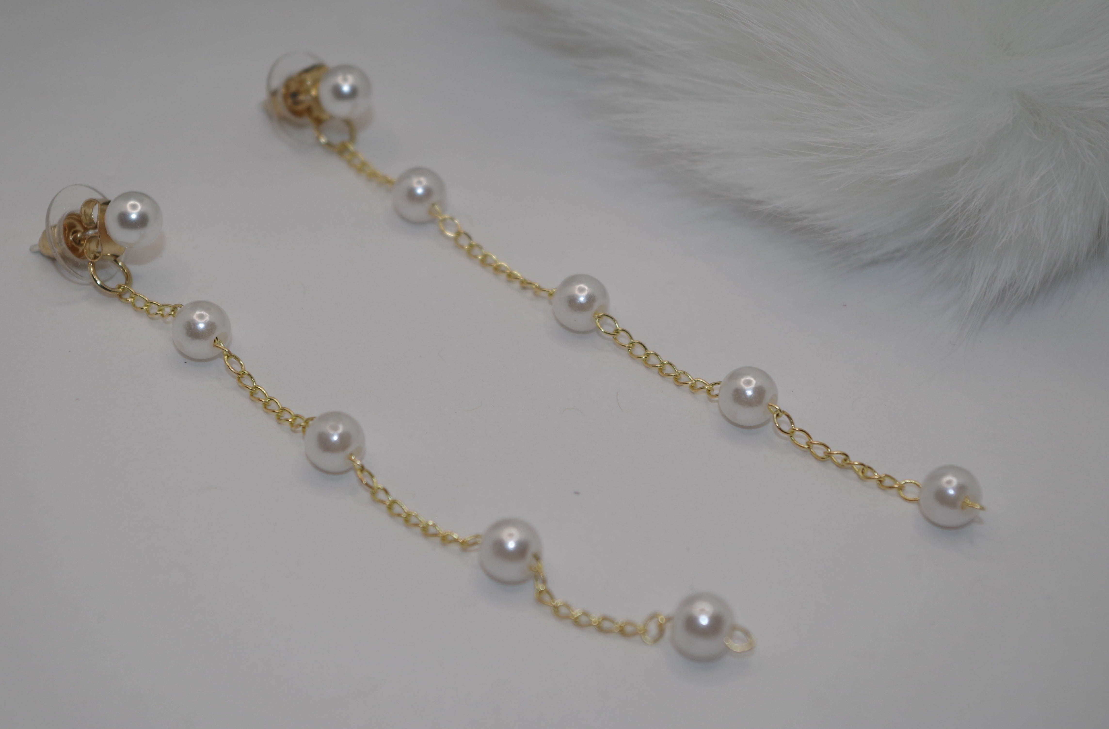 Boucles d'Oreilles Longue Chaîne avec Perles